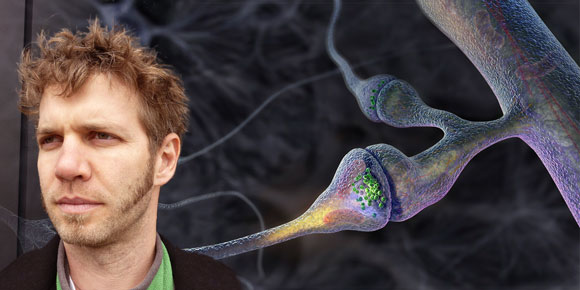 portrait of Graham Johnson with his illustration of a synapse